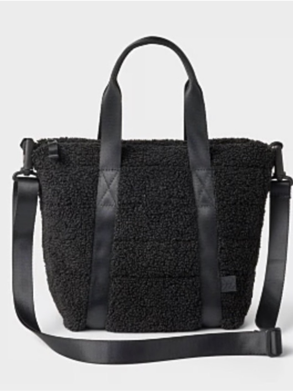 🆕 All in Motion Faux Shearling Mini Tote Shoulder Hand Bag Black NWT